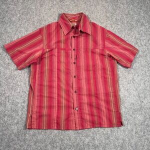 Mountain Hardwear Red Striped Short‎ Sleeve Button Up Shirt Men's Size Medium